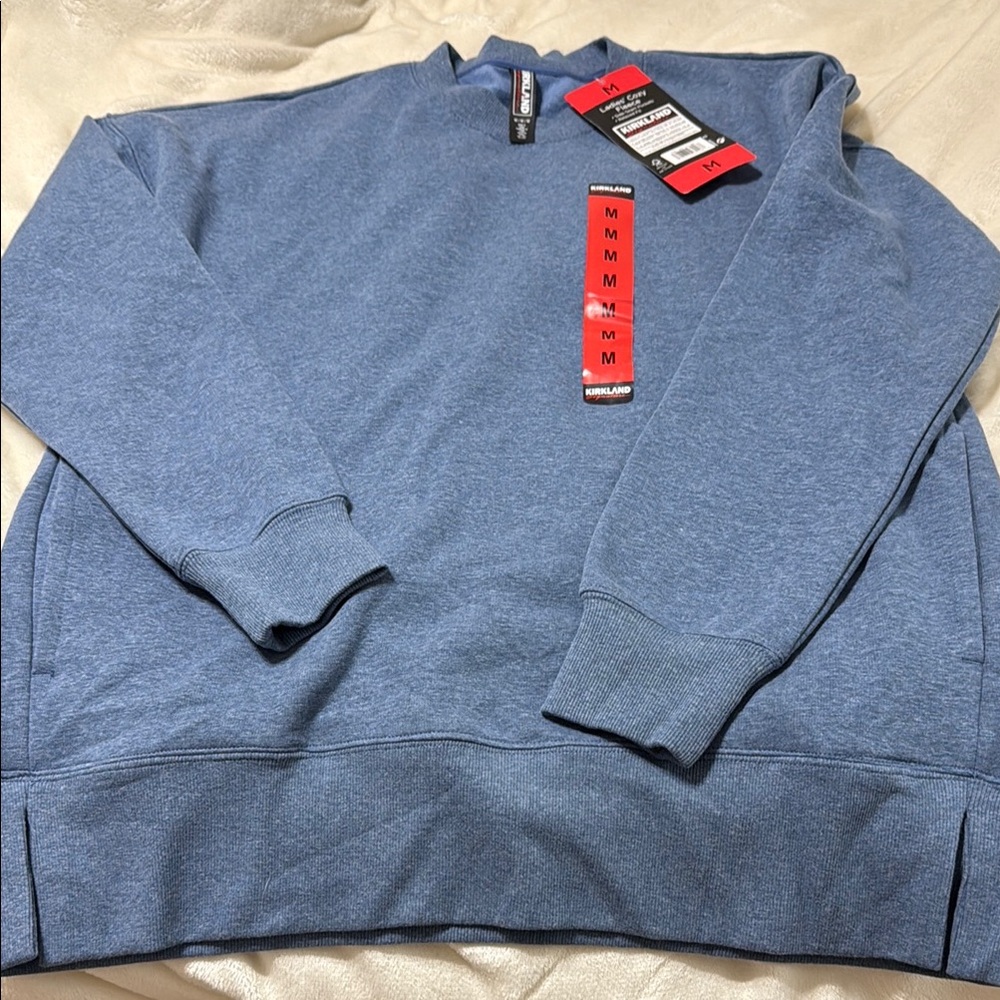 Kirkland Signature Blue Cozy Fleece Crewneck Sweater With Pockets